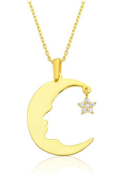 Atatürk Siluetli Ay Yıldız 925 Ayar Gümüş Kadın Kolye