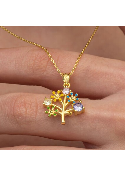 Gold Hayatağacı Zirkon Taşlı 925 Ayar Gümüş Kadın Kolye