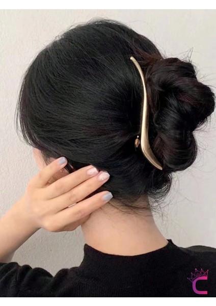 Dekoratif S Tasarım Büyük Boy Pens Saç Tokası Gold Metal 13CM - Kadın Klipsli Yan Toka Topuz Tokası fiyatları