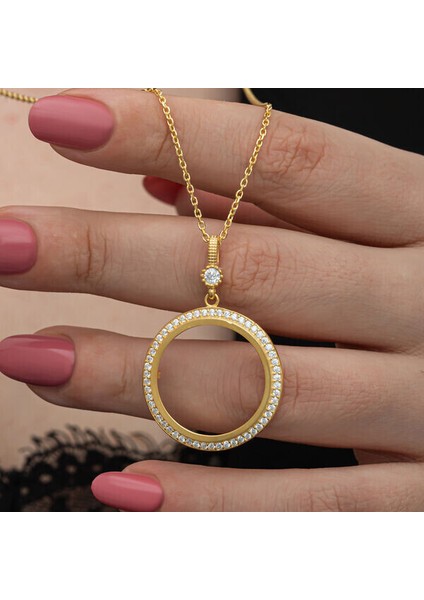 Gold Kaplama Yarım Altın Takılabilir Zirkon Taşlı 925 Ayar Gümüş Kadın Kolye