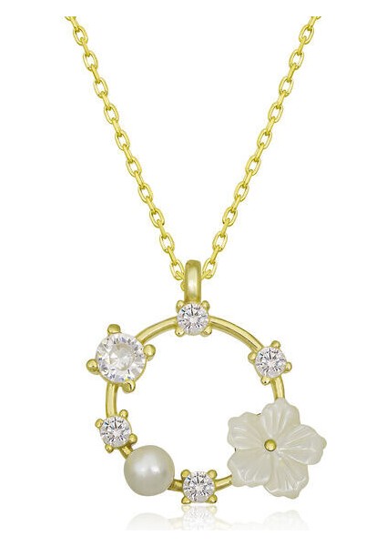 Gold Manolya Çiçeği 925 Ayar Gümüş Kadın Kolye