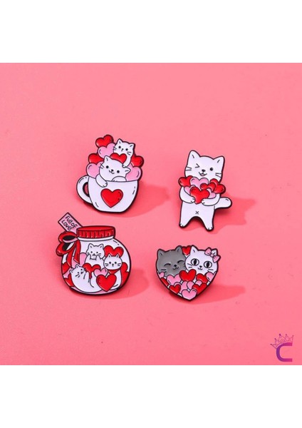 Full Of Love Sevimli Kalpli Kedi Pin Broş - Hediyelik Aşk Sevgili Arkadaş Çanta Şapka Süsü Rozeti fırsatları