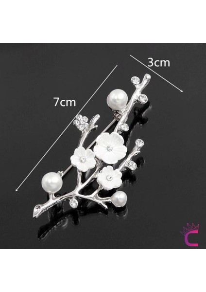 Erik Çiçeği Tasarım Beyaz Çiçekli Incili Taşlı Kadın Broş - Hediyelik Elbise Ceket Yaka Iğnesi Rozet indirimleri