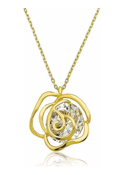 Gold Gül 925 Ayar Gümüş Kadın Kolye