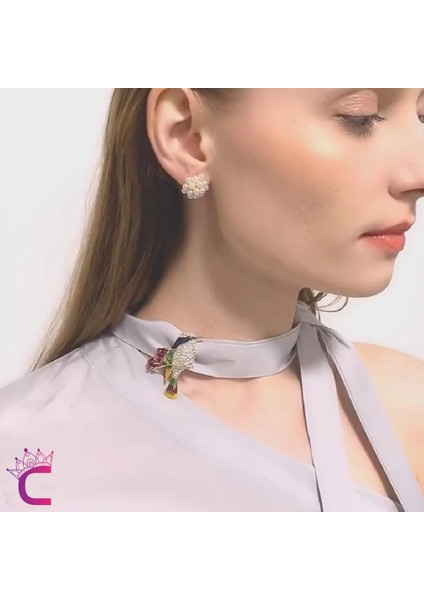 Çiçekli Dal Üstünde Kadın Zirkon Taşlı Renkli Serçe Kuş Broş - Hediyelik Elbise Ceket Yaka Iğnesi fiyatları