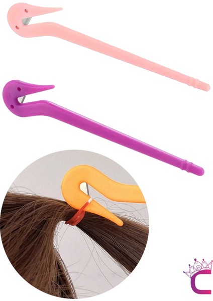 2'li Saç Örgü Lastiği Kesici Pembe Mor Renkli - Zarar Vermeyen Lastikli Saç Tokası Kesme Aparatı