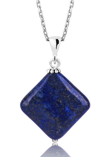 Lapis Dogal Taş 925 Ayar Gümüş Kadın Kolye