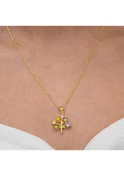 Gold Hayatağacı Zirkon Taşlı 925 Ayar Gümüş Kadın Kolye