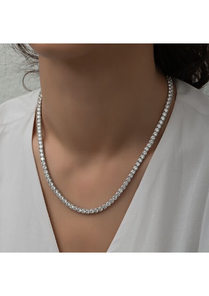 Su Yolu Beyaz Taşlı 3 mm 925 Ayar Gümş Kadın Kolye