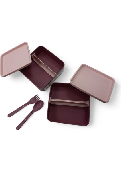 Kare Beslenme Kabı 2 Katlı Ayarlanabilir Çatal Kaşıklı Yemek Saklama Kabı Mürdüm fırsatları