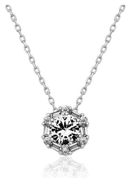 Buz Beyazı Baget 925 Ayar Gümüş Kadın Kolye