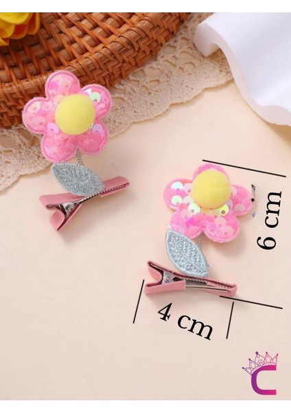 2'li 3D Boyutlu Pembe Sarı Ponponlu Pullu Çiçekli Yeşil Yapraklı Sallanan Pens Toka Seti Saç Tokası fırsatları