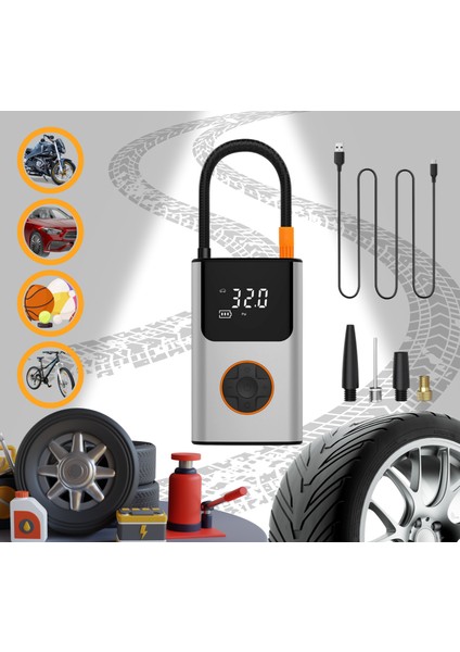 4000 Mah Şarjlı Taşınabilir Araba Lastik Hava Top Şişirme Pompası LED Işıklı Dijital Hava Kompresörü
