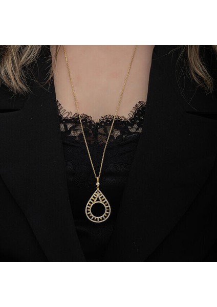 Gold Çeyrek Altın Takılabilenzirkon Taşlı 925 Ayar Gümüş Kadın Kolye