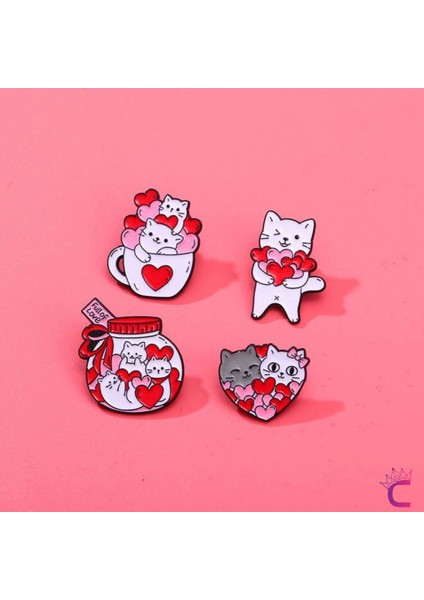 Full Of Love Sevimli Kalpli Kedi Pin Broş - Hediyelik Aşk Sevgili Arkadaş Çanta Şapka Süsü Rozeti fırsatları