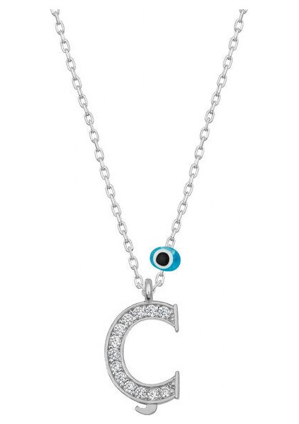 Ç Harfi Nazarlı 925 Ayar Gümüş Kadın Kolye