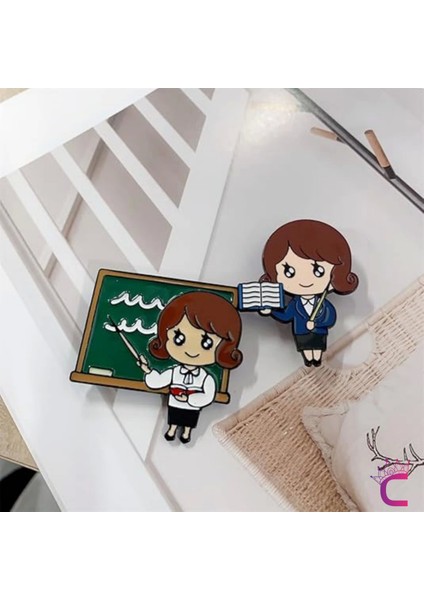 Öğretmen Tasarım Broş - Hediyelik Okul Öğrenci Öğretmenler Günü Hediyesi Yaka Iğnesi Meslek Broşu fırsatları