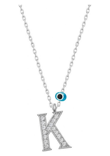 K Harfi Nazarlı 925 Ayar Gümüş Kadın Kolye