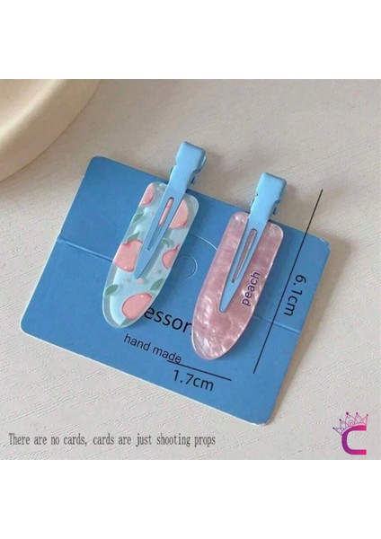 2'li Asetat Dayanıklı Iz Yapmayan Makyaj Tokası Şeftali Desen - Cilt Bakımı Klips Saç Pens Toka Seti modelleri