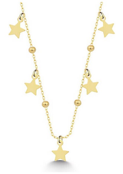 Gold Yıldızlar 925 Ayar Gümüş Kadın Kolye