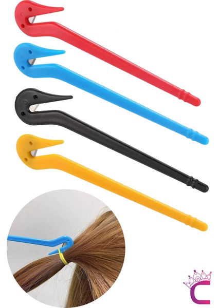 4'lü Acıtmayan Lastik Toka Kesme Aparatı Kırmızı Siyah Sarı Mavi Renkli - Saç Örgü Lastiği Kesici