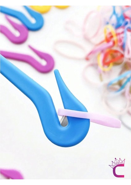 4'lü Acıtmayan Lastik Toka Kesme Aparatı Kırmızı Siyah Sarı Mavi Renkli - Saç Örgü Lastiği Kesici modelleri