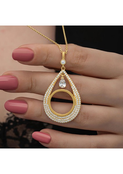 Gold Çeyrek Altın Takılabilenzirkon Taşlı 925 Ayar Gümüş Kadın Kolye