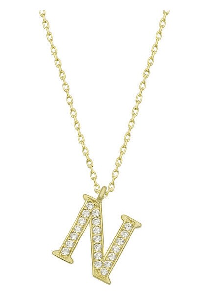 N Harfi Gold 925 Ayar Gümüş Kadın Kolye