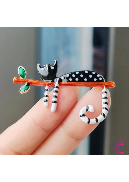 Sevimli Siyah Kedi Broş - Unisex Kedili Hediyelik Aksesuar Çanta Şapka Elbise Ceket Yaka Iğnesi