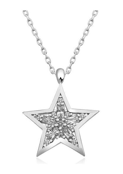 Yıldız Baget Taşlı 925 Ayar Gümüş Kolye