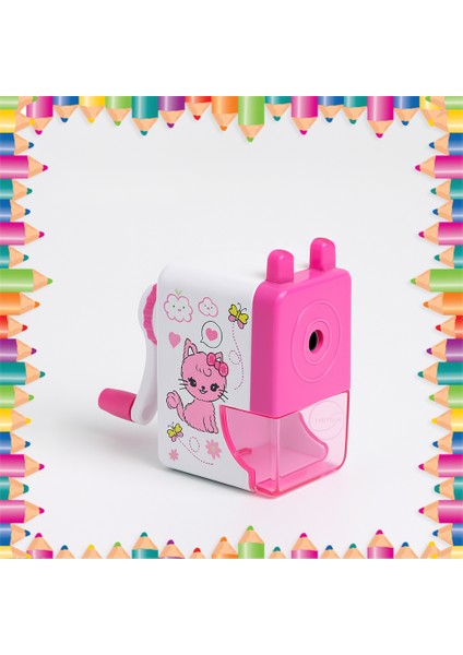 Kalemkâr Sevimli Figürlü Mekanik Masa Üstü Kalemtıraş - El ile Çevirmeli Kollu Çekmeceli Okul ve Ev Için