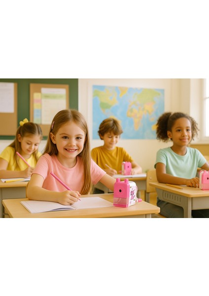 Kalemkâr Sevimli Figürlü Mekanik Masa Üstü Kalemtıraş - El ile Çevirmeli Kollu Çekmeceli Okul ve Ev Için fırsatları