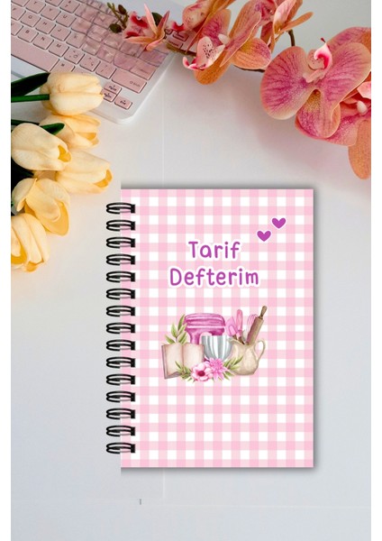 Pembe Pötikare Yemek Tarif Defteri / Tel Spiralli- 50 YAPRAK-100 Sayfa / A5 / Not Defteri