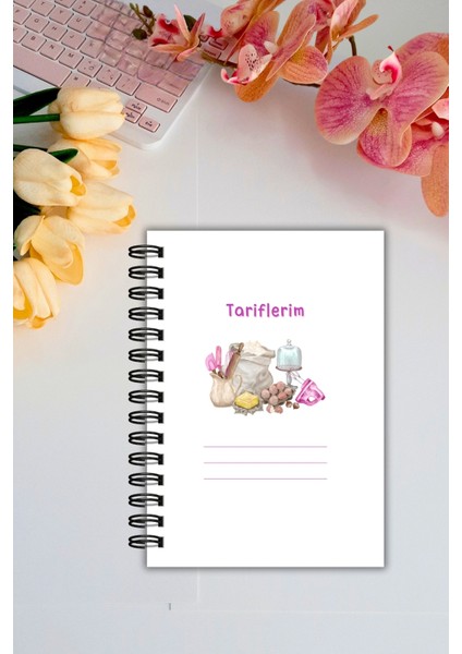 Pembe Pötikare Yemek Tarif Defteri / Tel Spiralli- 50 YAPRAK-100 Sayfa / A5 / Not Defteri fiyatları