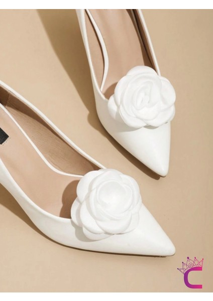 2'li Beyaz Gül Çiçekli Çıkarılabilir Klipsli Ayakkabı Süsü - Zarif Yaka Süsü Ayakkabı Charmı Tokası