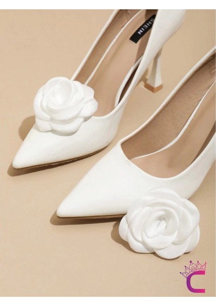 2'li Beyaz Gül Çiçekli Çıkarılabilir Klipsli Ayakkabı Süsü - Zarif Yaka Süsü Ayakkabı Charmı Tokası fiyatları