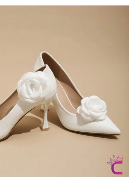 2'li Beyaz Gül Çiçekli Çıkarılabilir Klipsli Ayakkabı Süsü - Zarif Yaka Süsü Ayakkabı Charmı Tokası fırsatları
