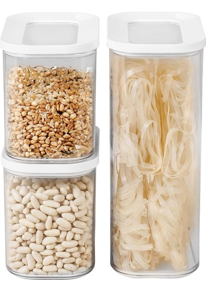 Saklama Kabı Seti Modula 3 Parça Beyaz - 2 x 1000 ml ve 1 x 2000 ml - Kuru Gıdalar Için Kapaklı Saklama Kutusu - Saklama Kutuları ve Düzenleme Kutuları