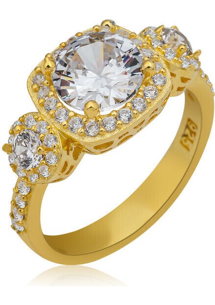 Gold Kare Montur 925 Ayar Gümüş Kadın Yüzük