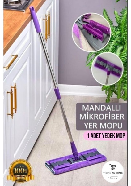 Mandallı Mikrofiber Mop - Yer Duvar Cam Silme Temizlik Mopu & Kıskaçlı Teleskopik Paspas Seti