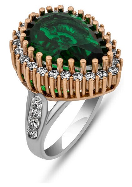 Hürrem Zumrüt Taşlı Otantik 925 Ayar Gümüş Kadın Yüzük