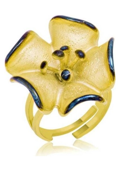 Çiçekli Gold 925 Ayar Gümüş Kadın Yüzük
