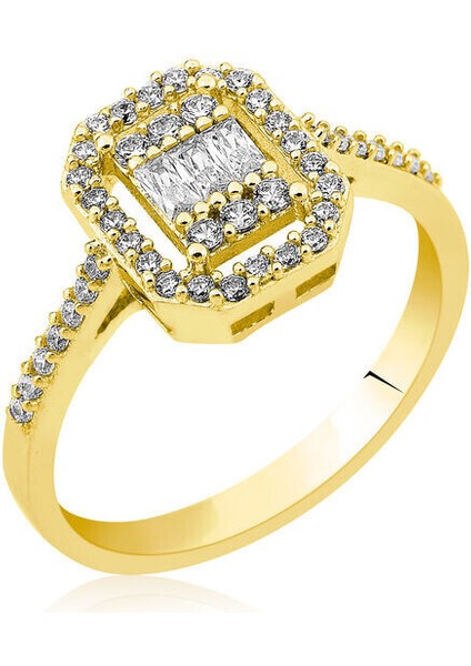 Baget Gold Kare 925 Ayar Gümüş Kadın Yüzük