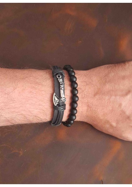 2'li Erkek Bileklik Balta Tasarım Gerçek Deri Bileklik ve Boncuk Bileklik modelleri