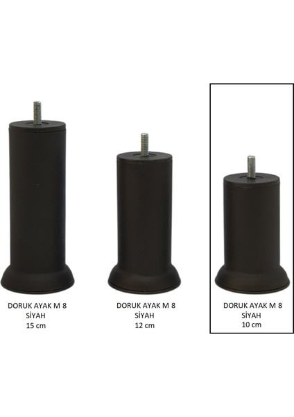 Doruk Ayak, Cıvatalı Baza Koltuk Dolap Ayağı, Metal, Siyah, M8, 10 cm fırsatları