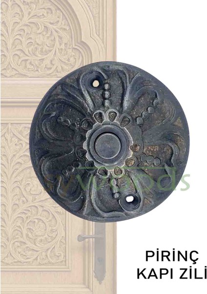 HAKİKİ PİRİNÇ DÖKÜM KAPI ZİLİ LALE MODELİ VİNTAGE DEKORATİF MİMARİ SİYAH