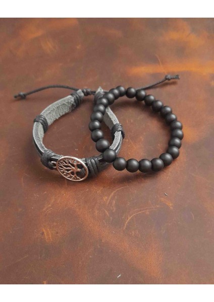 2'li Erkek Bileklik Yaşam Ağacı Tasarım Gerçek Deri Bileklik ve Boncuk Bileklik fiyatları