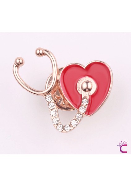 Minik Kristal Taşlı Kalpli Steteskop Doktor Broş - Hediyelik Hemşire Sağlıkçı Kadın Yaka Iğnesi fiyatları