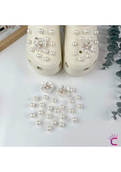 24'lü Incili Taşlı Çiçekli Terlik Süsü Seti Jibbitz - Cross Terlik Süsleri Crocks Charm Aksesuar