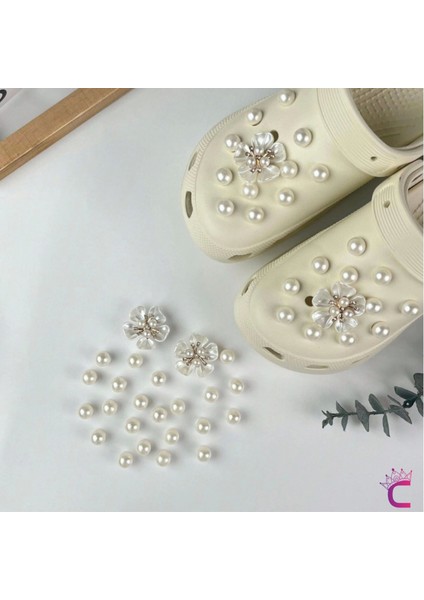 24'lü Incili Taşlı Çiçekli Terlik Süsü Seti Jibbitz - Cross Terlik Süsleri Crocks Charm Aksesuar fiyatları